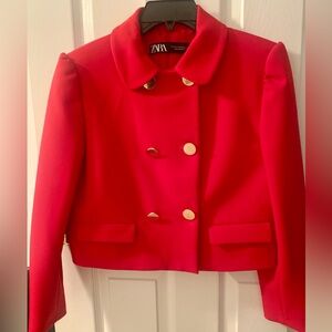 Zara Women's Red Double-Breasted Jacket